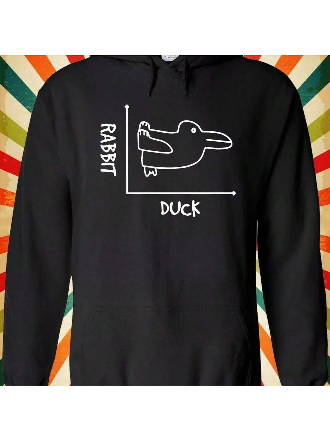 Stay stylish and comfy with this Trendy Black Geometric Rabbit & Duck Hoodie. Featuring a fun, eye-catching design that blends playful shapes of a rabbit and duck, this hoodie is perfect for casual streetwear. Designed for both men and women, it offers cozy warmth and handy pockets to keep your essentials close. Whether you're out with friends or relaxing at home, this hoodie adds a quirky twist to your everyday look.