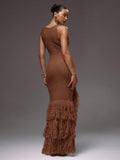 Detail view of Elegant Scoop Neck Fringe Maxi Dress for Ultimate Summer and Holiday Style for women dress styling