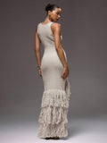Front view of Elegant Scoop Neck Fringe Maxi Dress for Ultimate Summer and Holiday Style for women dress styling