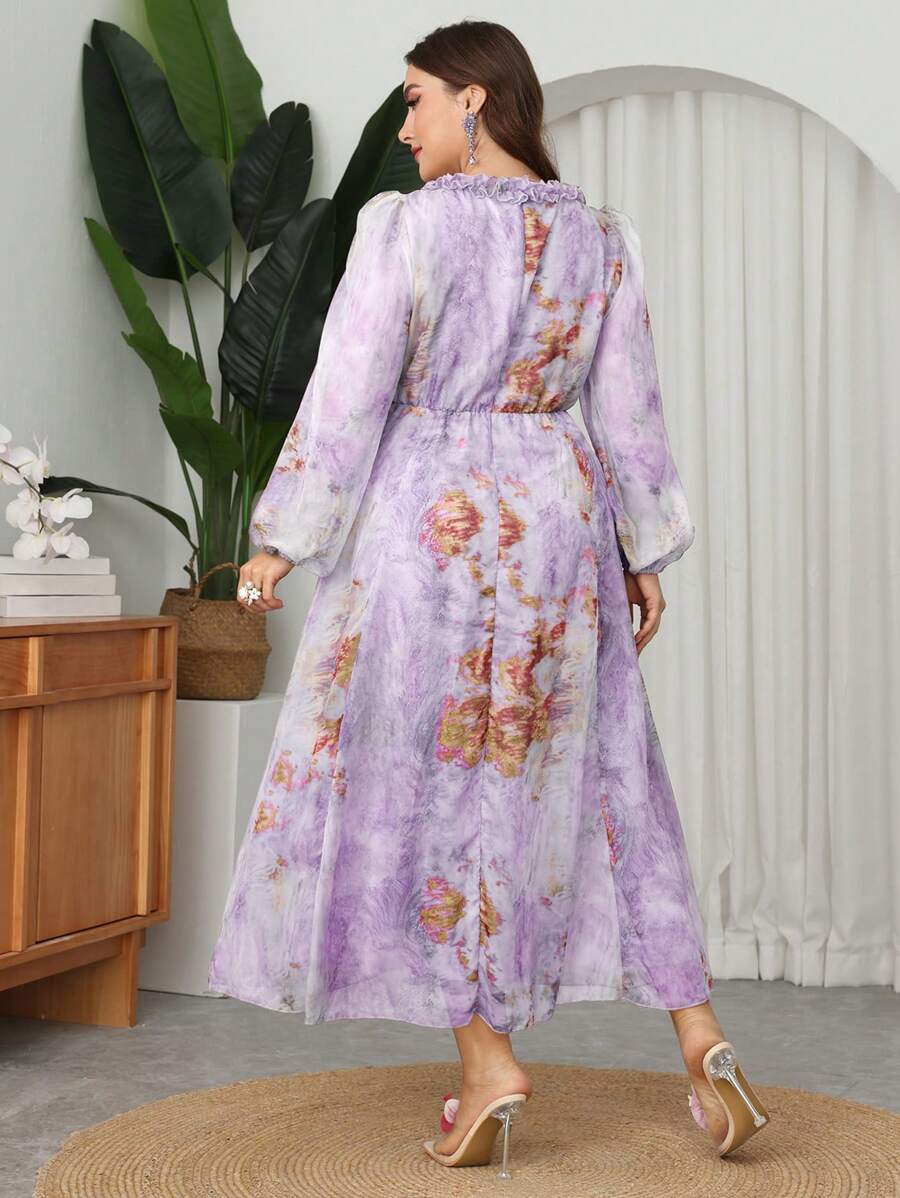 Twirl into spring and summer with this stunning tie-dye chiffon dress that celebrates your curves in the most fabulous way! The playful tie-dye pattern brings artistic flair, while soft puff sleeves add a touch of romance and dimension. A charming ruffle hem dances with every step, creating movement and personality. Crafted from lightweight chiffon, this plus-size beauty offers breathable comfort perfect for warm-weather adventures. Whether you're heading to brunch, a garden party, or a casual getaway, this