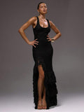 Side view of Elegant Scoop Neck Fringe Maxi Dress for Ultimate Summer and Holiday Style for women dress styling