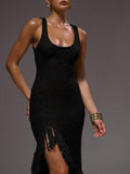 Back view of Elegant Scoop Neck Fringe Maxi Dress for Ultimate Summer and Holiday Style for women dress styling
