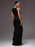 Detail view of Elegant Scoop Neck Fringe Maxi Dress for Ultimate Summer and Holiday Style for women dress styling