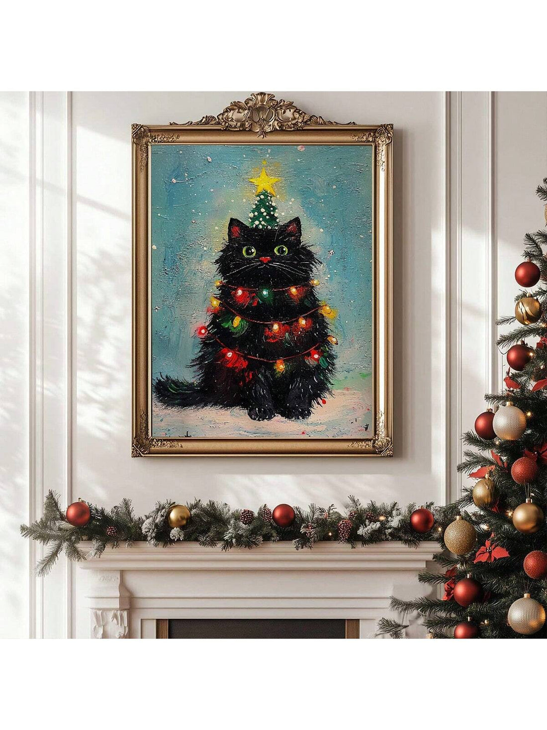 Add a dash of holiday humor with this Funny Black Cat Christmas Canvas Wall Art. Perfect for cat lovers and festive decorators alike, this playful piece brings a charming, cheeky vibe to your home during the most wonderful time of the year. Its bold design and festive spirit make it a delightful conversation starter and a fun way to celebrate the season with a feline twist.
