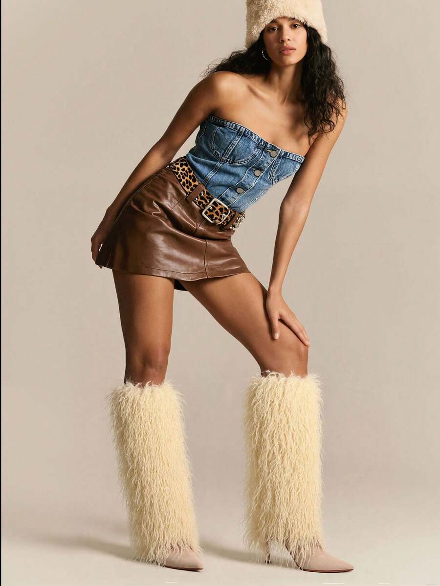 Slip-on view of Knee-High Stiletto Boots for Women – Pointed Toe Mongolian Furry Fashion Footwear for punk motorcycle boot styling