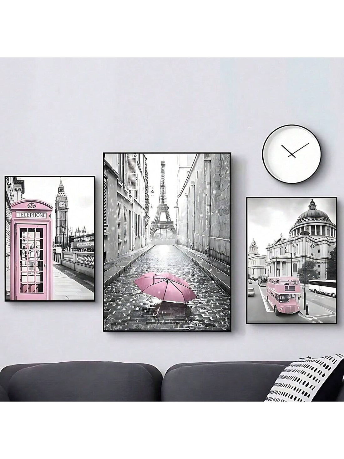 Add a dash of world travel charm to your space with this chic 3-piece canvas set featuring the Eiffel Tower, Big Ben, and St. Paul's Cathedral. Perfect for home or office, these modern art prints bring iconic architecture to life with stylish flair. Whether you're daydreaming of Parisian streets or London landmarks, this set invites a playful vibe that brightens any wall with global personality.