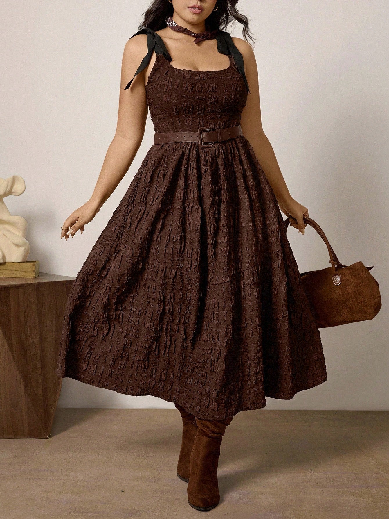 Chic Plus Size Autumn Brown Suede Dress for Holidays & Everyday Elegan Canary Houze Chic Plus Size Autumn Brown Suede Dress for Holidays & Everyday Elegan Canary Houze