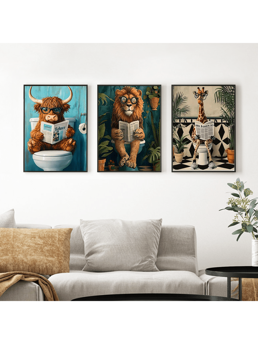Bring a touch of charm and whimsy to any space with this set of Highland Cow and animal art prints. Perfect for home or office, these modern canvas designs add a playful, rustic vibe while brightening your walls with personality. Easy to mix and match, they create a fun and inviting atmosphere wherever displayed.