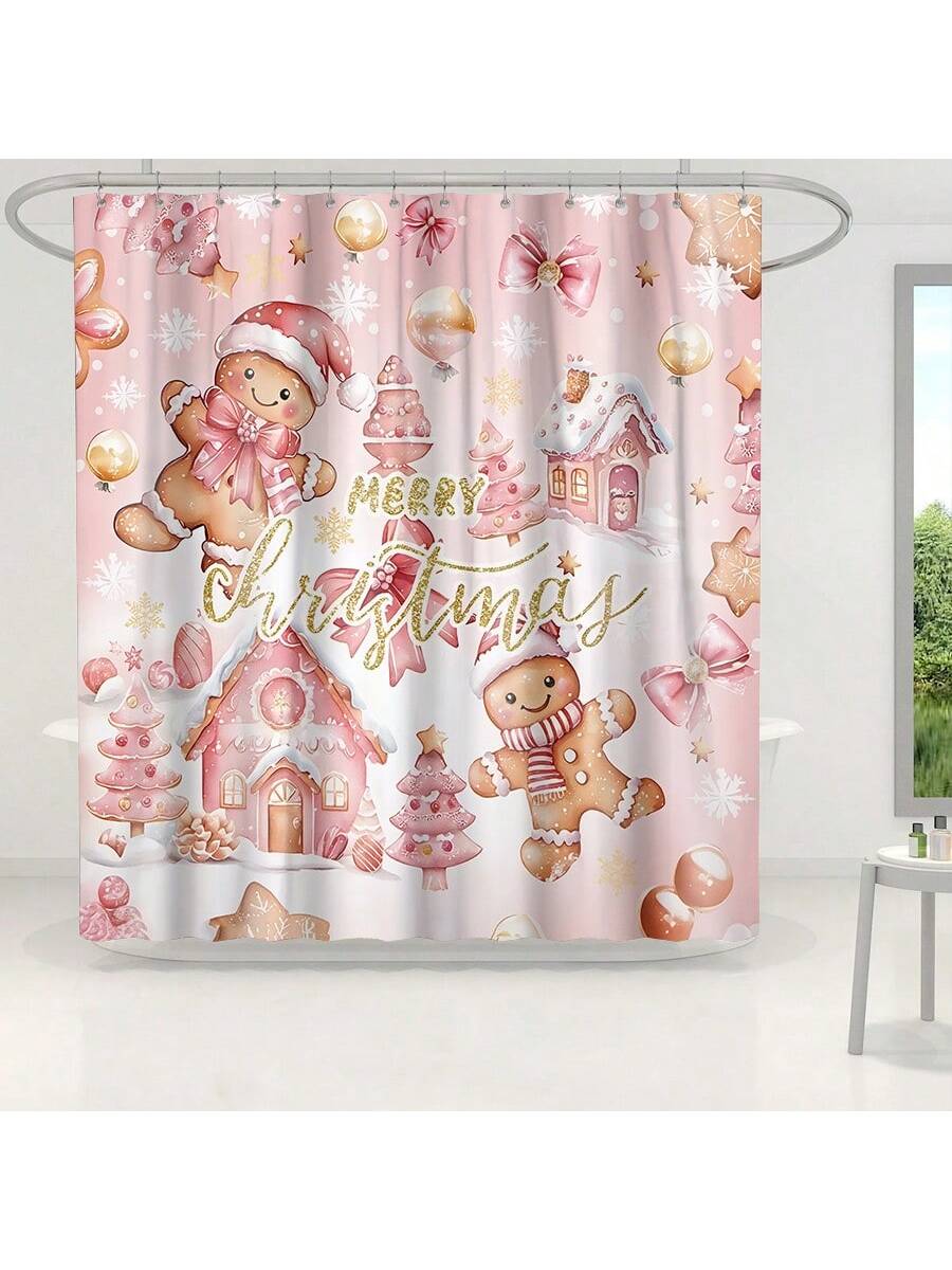 Add a sprinkle of holiday cheer to your bathroom with this Gingerbread Pattern Waterproof Shower Curtain. Crafted from machine-washable polyester, it’s easy to keep fresh and festive all season long. Complete with 12 sturdy hooks, this curtain combines fun design with practical waterproof protection, making every shower feel like a sweet holiday treat.