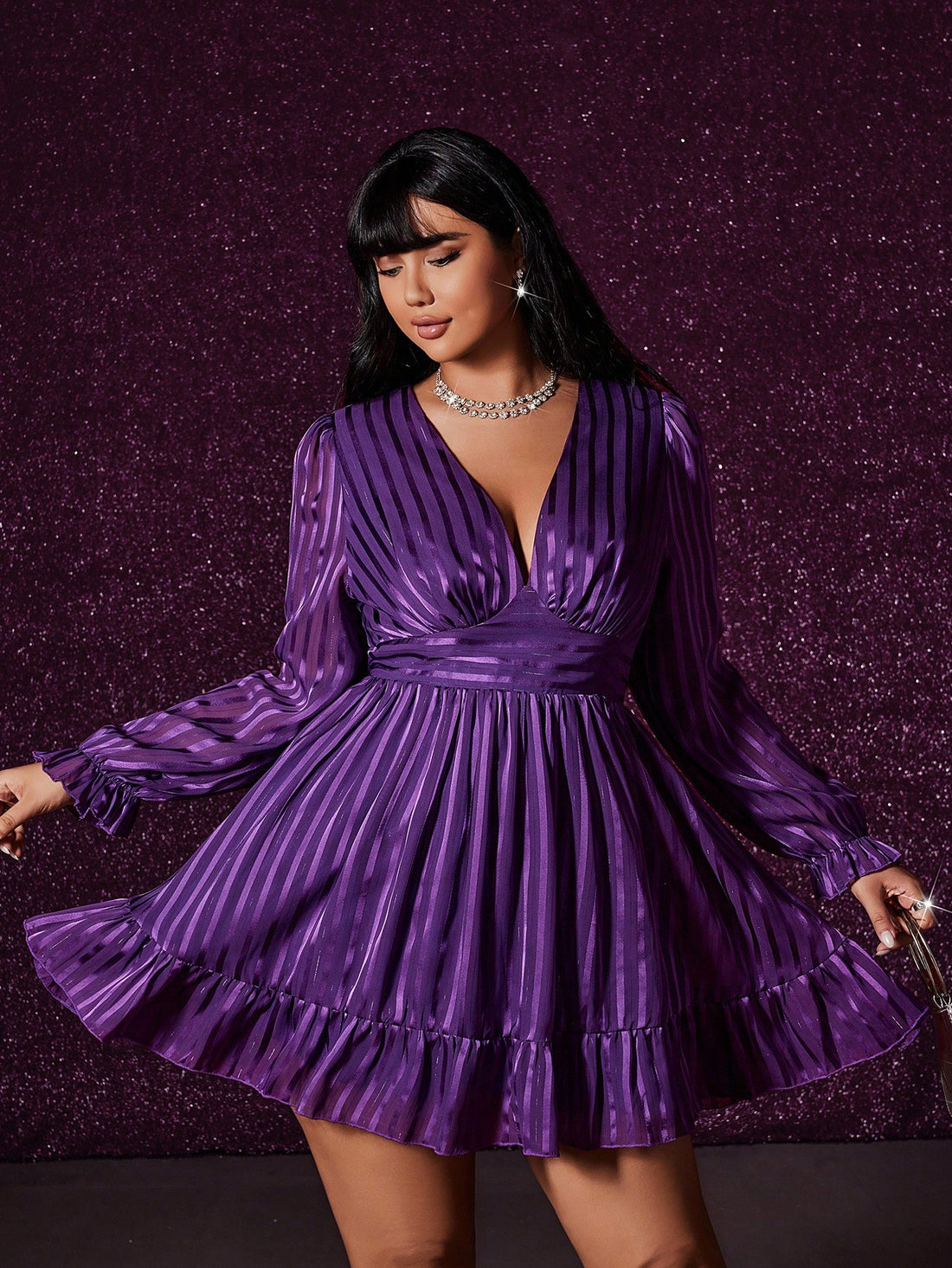 Step into vintage charm with this Chic Plus Size V-Neck Dress featuring long sleeves and a flirty ruffle hem. Perfect for adding a playful twist to your wardrobe, its flattering cut and breezy design offer effortless style that moves with you. Whether you're out on the town or cozy at a casual gathering, this dress is your go-to for comfort and timeless flair.