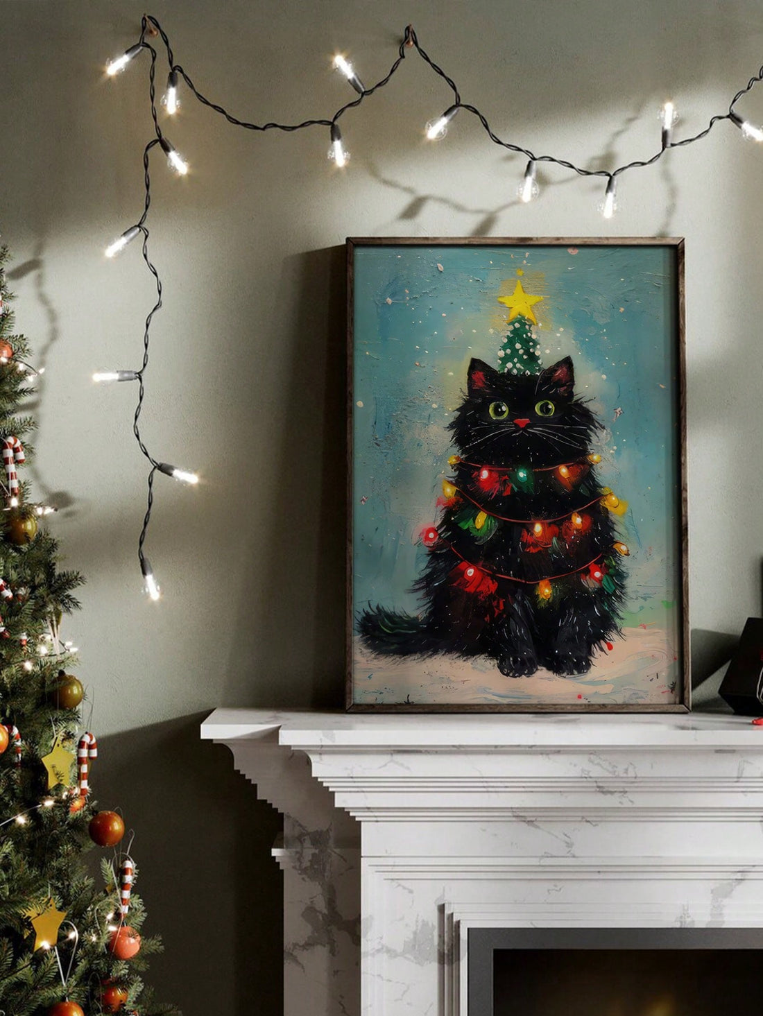 Add a touch of festive fun with this Whimsical Black Cat Christmas Tree oil painting. Its playful design brings holiday cheer and a smile to any room, making it a delightful conversation starter. Perfect for cat lovers and holiday enthusiasts alike, this unique piece adds charm to your seasonal decor or makes an unforgettable gift. Celebrate the season with a quirky twist!
