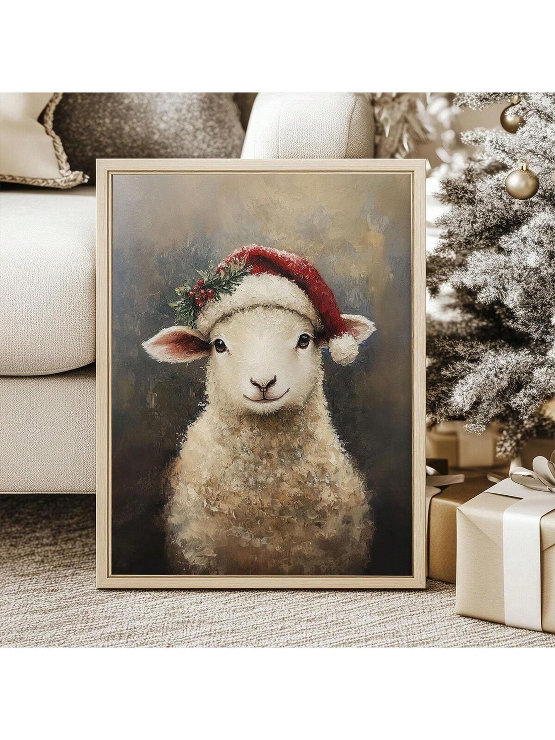 Bring festive charm to your walls with this delightfully quirky Christmas sheep canvas art! Featuring adorable woolly characters dressed in holiday spirit, this rustic-framed piece captures the whimsy of vintage seasonal decor. Perfect for adding a cozy, nostalgic touch to living rooms, bedrooms, or cottages, it celebrates the playful side of Christmas traditions. The weathered frame complements farmhouse and eclectic styles beautifully, making it an instant conversation starter that spreads joy and laughte