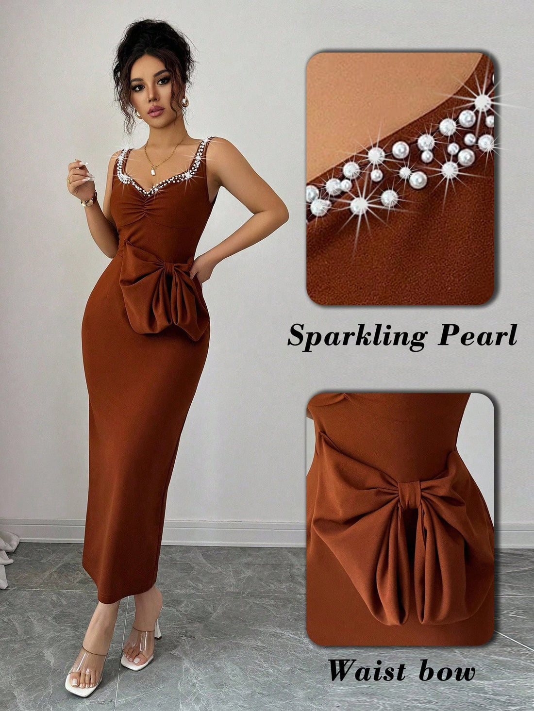 Make a splash this Halloween with this Elegant Mermaid Hem Dress featuring a sleeveless sweetheart neckline. Its figure-flattering mermaid silhouette adds a touch of glam, while the playful design lets you channel festive vibes with style and confidence. Perfect for parties or spooky nights out, this dress combines elegance with just the right amount of fun.