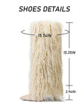 Front view of Knee-High Stiletto Boots for Women – Pointed Toe Mongolian Furry Fashion Footwear for punk motorcycle boot styling
