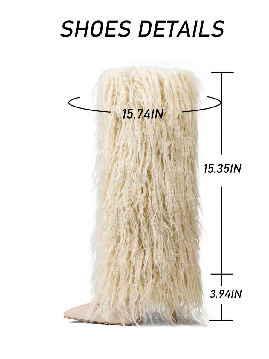 Front view of Knee-High Stiletto Boots for Women – Pointed Toe Mongolian Furry Fashion Footwear for punk motorcycle boot styling