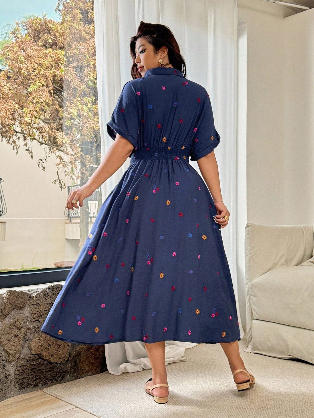 Step out in confidence and charm with this Plus Size Women's French Floral Embroidered Dress. Its delicate floral embroidery adds a touch of Parisian elegance, while the flattering fit celebrates your curves with style. Perfect for both casual brunches and special occasions, this dress blends comfort and sophistication in one playful package. Embrace your unique beauty and let this dress be your new favorite wardrobe staple.