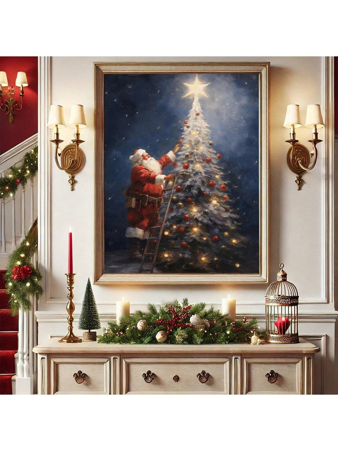 Bring holiday cheer to your home with this playful Festive Canvas Wall Art featuring Santa Claus and a charming Christmas tree. Perfect for brightening up any room, it adds a joyful touch to your seasonal decor and sparks laughter and smiles during the holidays. Easy to hang, this vibrant piece is an instant way to make your space merry and bright.