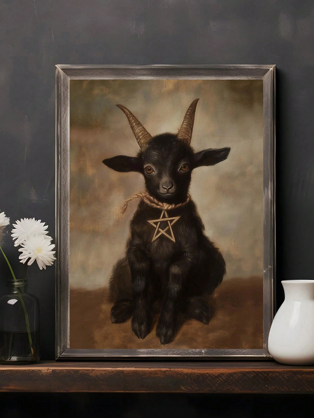 Bring a delightfully spooky twist to your space with this charming vintage gothic chibi goat wall art. Perfect for those who love dark humor and whimsical aesthetics, this piece combines adorable character design with moody horror vibes. Whether displayed in your bedroom, living room, or office, it adds personality and conversation-starting charm to any wall. Ideal for gothic decor enthusiasts, anime fans, and anyone seeking quirky home accents that celebrate the beautifully bizarre.