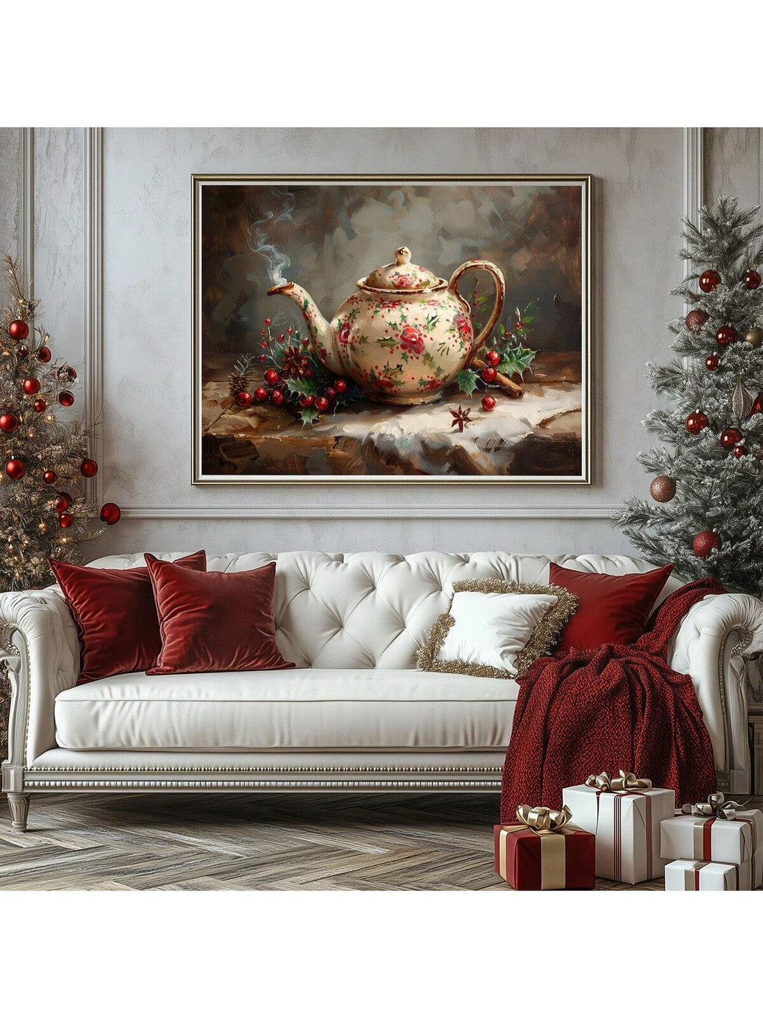 Brew up some holiday cheer with this delightfully quirky vintage Christmas teapot canvas art! Perfect for adding a cozy, nostalgic touch to your kitchen, dining room, or any space craving festive flair. This charming framed piece combines whimsical holiday spirit with retro charm, making it an instant conversation starter. Whether you're a tea lover, vintage enthusiast, or holiday decorator, this playful artwork brings warmth and character to your walls. Ideal for creating that perfectly curated, lived-in h