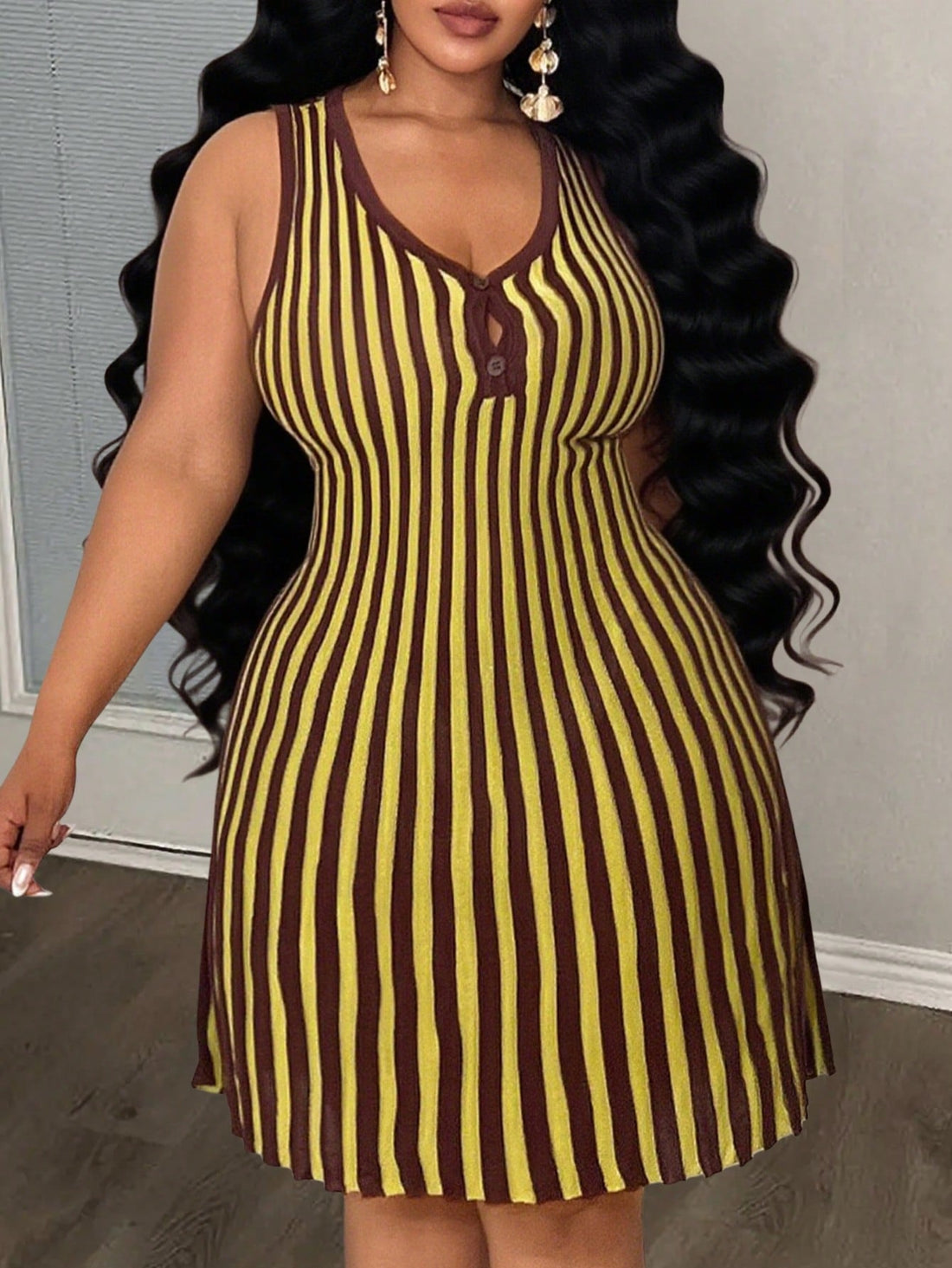 Step into sunny days with this Elegant Plus Size A-Line Mini Sweater Dress, designed to brighten your spring and summer events. The playful stripes add a fun twist, while the A-line cut flatters your figure comfortably. Lightweight and cozy, this dress keeps you cool when the temperature rises but cozy enough for breezy evenings. Perfect for garden parties or casual outings where you want to feel both stylish and at ease.