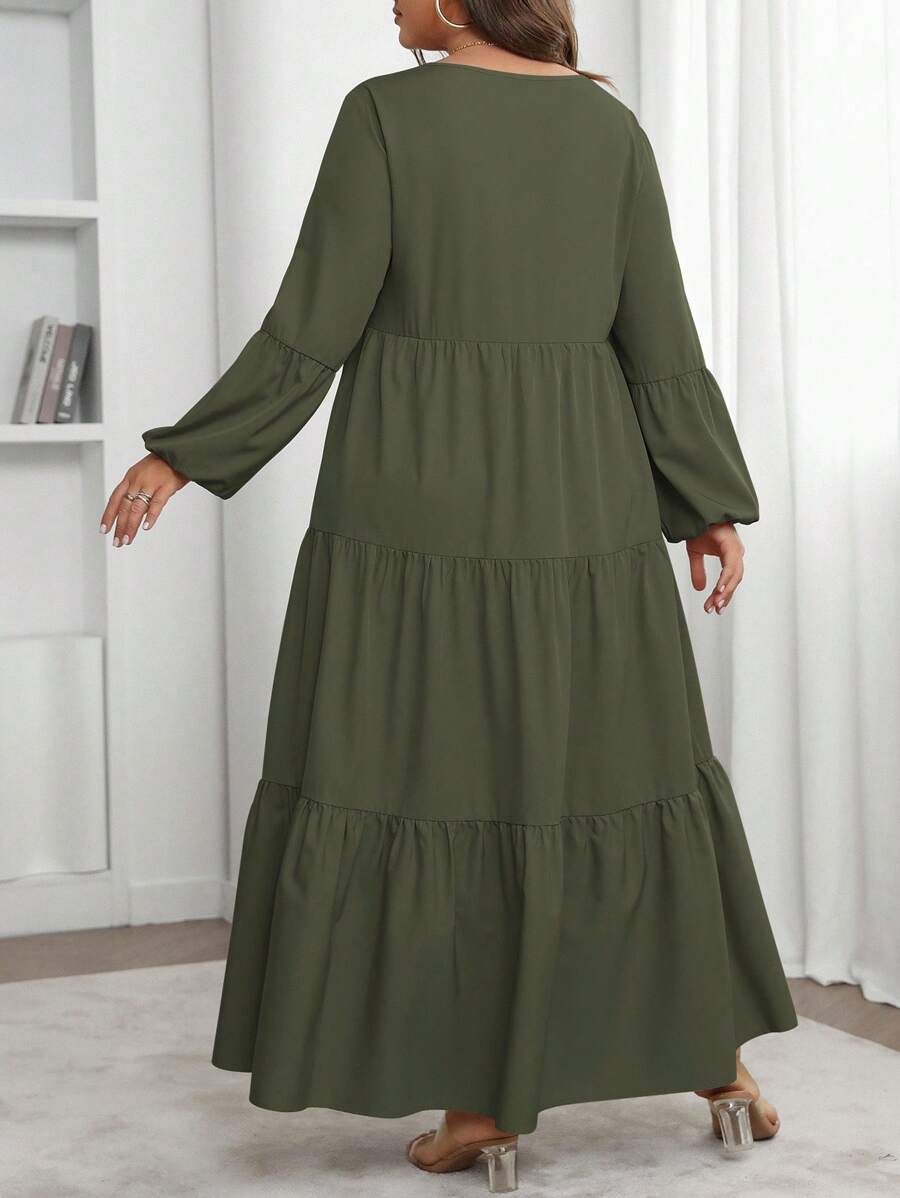 Step into sunny days with this Chic Plus Size Maxi Dress, designed to keep you cool and stylish. The playful ruffle hem adds a flirty bounce to each step, while lantern sleeves bring a touch of whimsical charm. Perfect for spring and summer, this casual dress combines comfort with effortless flair, making it your go-to for brunches, strolls, or garden parties. Embrace your curves and let your style shine in this effortlessly chic outfit!