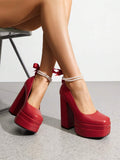 platform Mary Jane block heel pumps image 8 showing visible heel, strap, toe, color, and material details