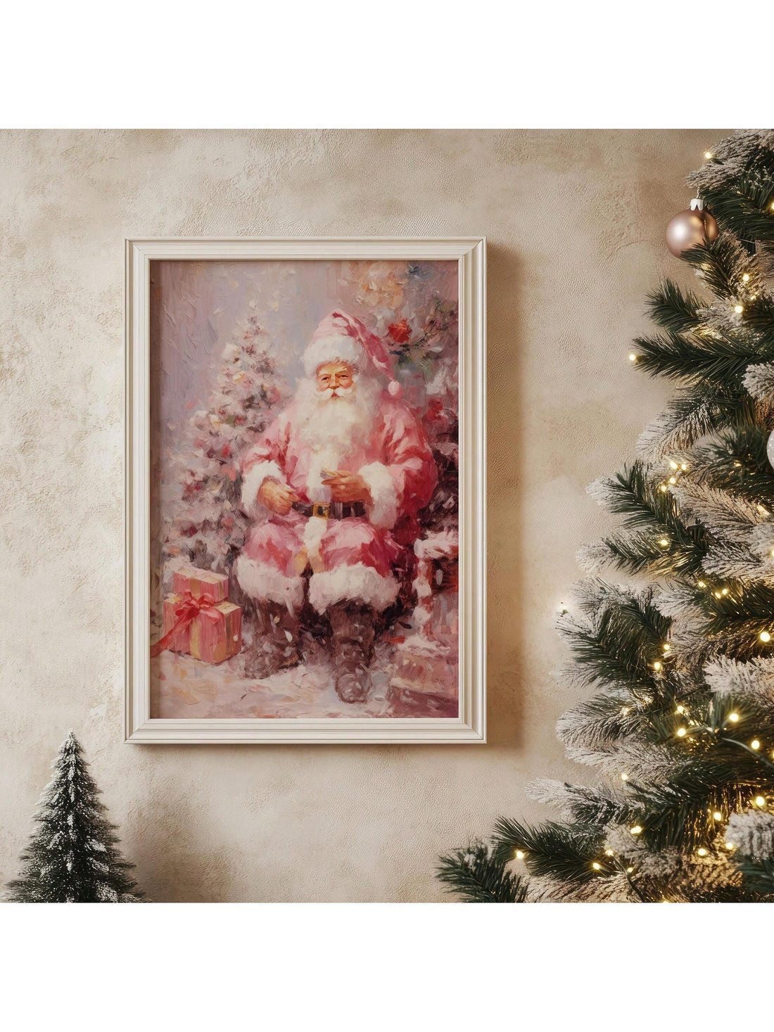 Bring festive cheer with a fun twist! This whimsical pink Santa canvas art adds a playful pop of color to any space. Perfect for those who love Christmas with a girly edge, it's ideal for bedrooms, dorms, living rooms, or anywhere you want to spread holiday joy. The vibrant design captures Santa's spirit while celebrating your unique style. Whether you're decorating for the season or adding year-round festive flair, this charming piece brings warmth, personality, and a smile to your walls.