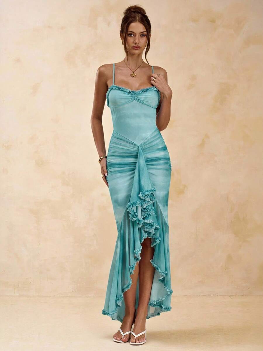 Blue backless maxi dress view 3