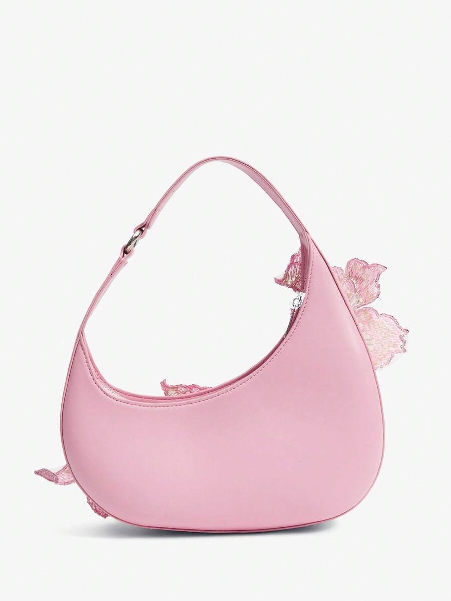 Pink embroidered hobo bag - view 3