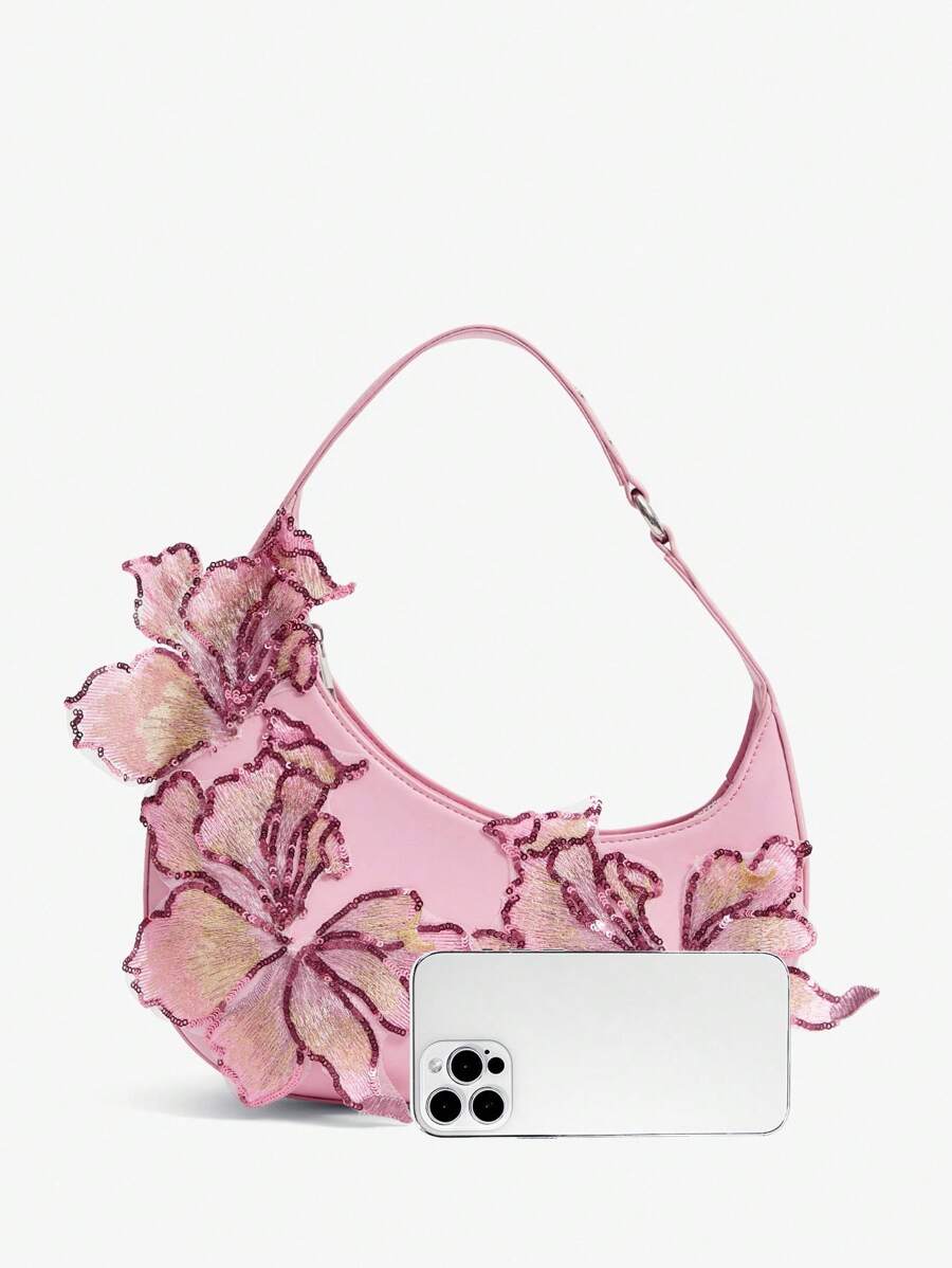 Pink embroidered hobo bag - view 4