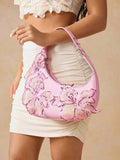 Pink embroidered hobo bag - view 5