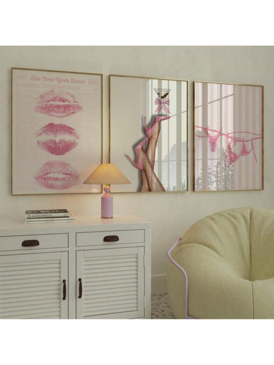Pink stiletto and martini fashion poster print
