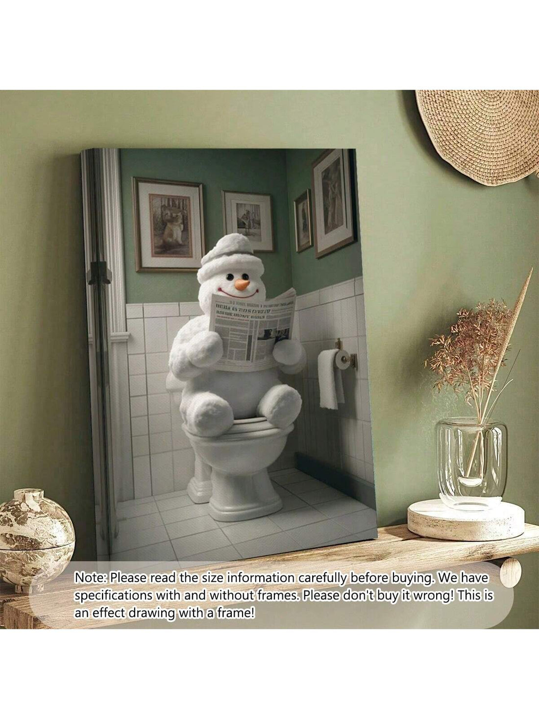 Bring a playful touch of winter cheer to your bathroom with this Charming Snowman Canvas Poster. Featuring a whimsical snowman design, it adds festive warmth and fun to your home décor. Perfect for brightening up your space during the holiday season, this unique canvas poster is sure to make your bathroom feel cozy and inviting all winter long.