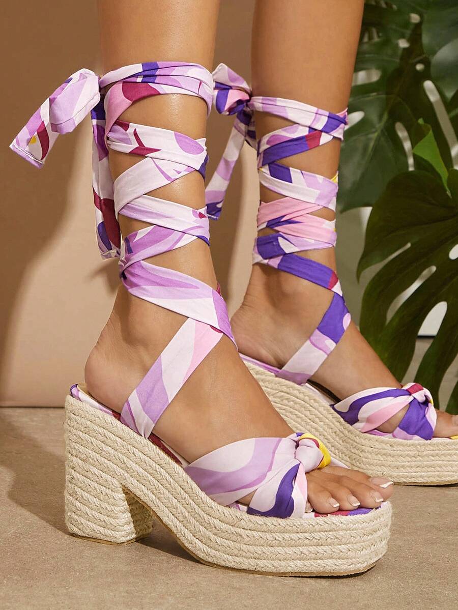 Platform block heel sandals with open toe and gold buckle image 5