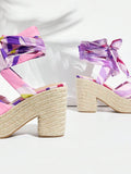 Platform block heel sandals with open toe and gold buckle image 7