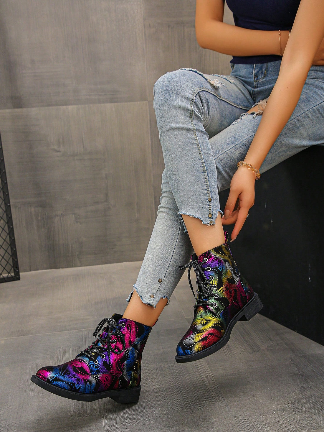 Step into autumn and winter with wings on your feet! These eye-catching asymmetrical ankle boots feature vibrant butterfly embellishments that transform everyday walks into fashion moments. The playful design pairs perfectly with jeans, dresses, or leggings, while the comfortable ankle-height cut keeps you cozy through chilly seasons. Whether you're heading to brunch or running errands, these boots add a whimsical touch that celebrates your bold, colorful spirit. Stand out from the crowd with footwear that'