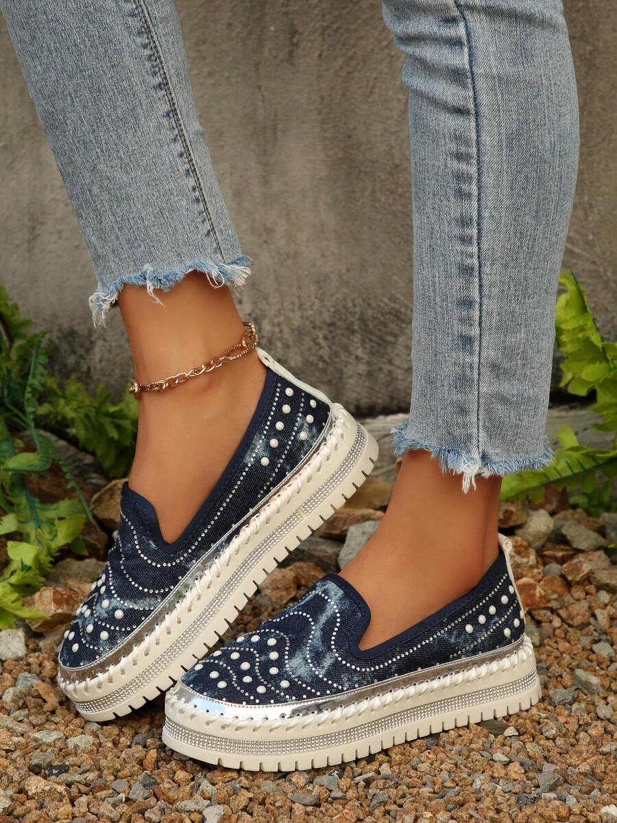 Step out in style and comfort with these Plus Size Rhinestone-Embellished Butterfly Sneakers for Women. Featuring sparkling butterfly details and a stretchy, elastic round toe design, these casual flats bring a fun, playful vibe to your everyday look while providing a perfect fit. Whether you’re running errands or meeting friends, enjoy the blend of flair and ease that keeps you light on your feet all day long.