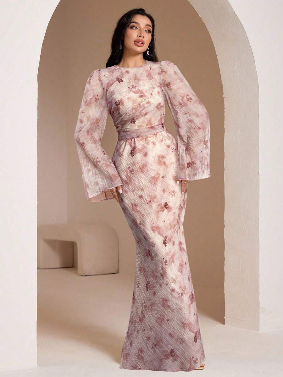 Twirl into any room with effortless grace in this stunning floral print long sleeve dress. Delicate blooms dance across luxurious fabric, creating a look that's both sophisticated and undeniably charming. The flowing silhouette flatters every figure, while long sleeves add an elegant touch perfect for formal events, evening galas, or upscale celebrations. Whether you're attending a wedding, gala, or special dinner, this dress transforms you into the most captivating guest. Slip it on and let the timeless be