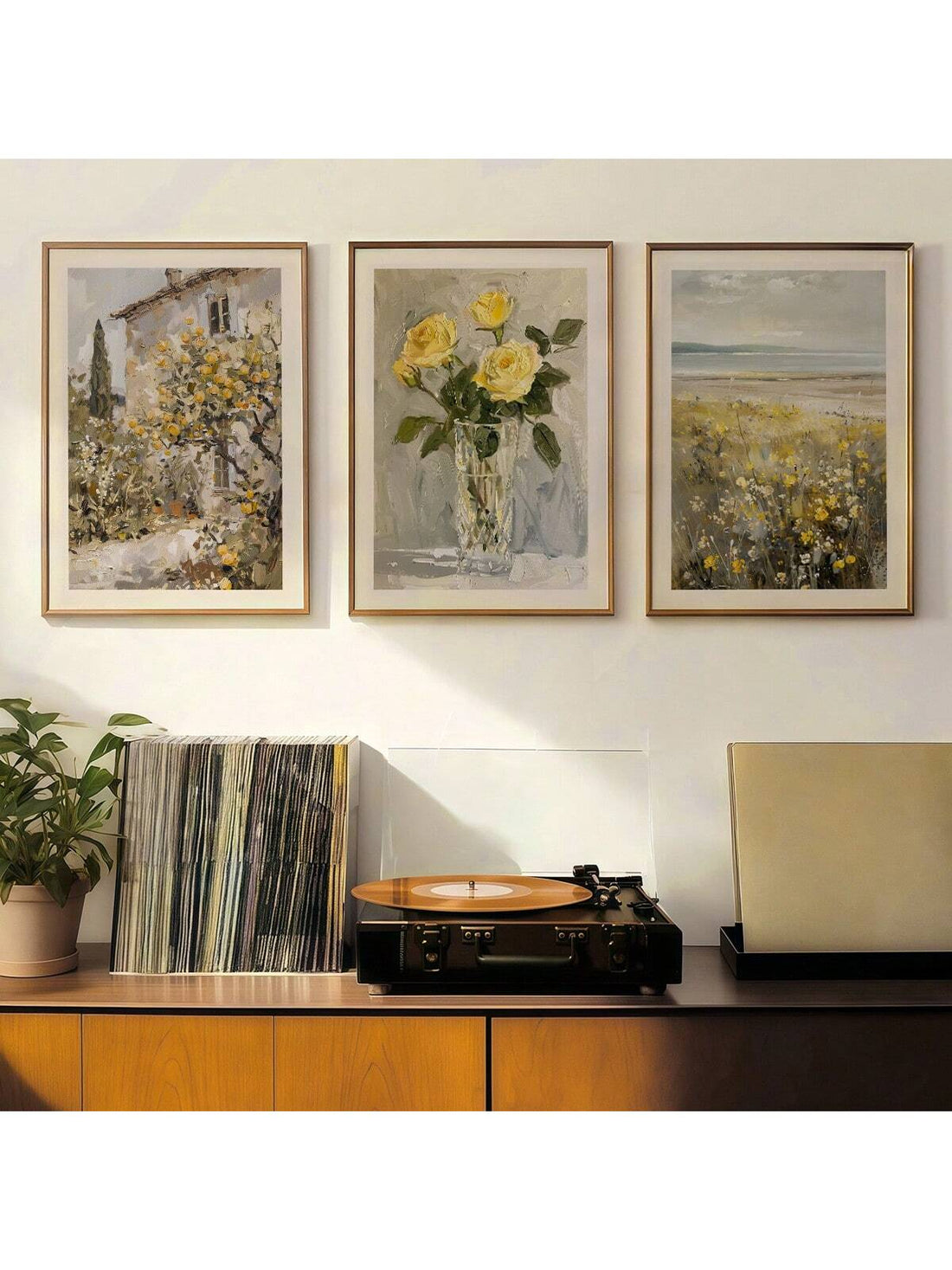 Bring a splash of sunshine indoors with this Frameless Yellow Rose Oil Paintings Set! Featuring vibrant yellow roses and charming retro landscapes, these artworks add a cheerful vibe to any living room or bedroom. Without frames, they offer a modern twist that lets the colors pop and your walls breathe. Perfect for brightening up your space with a playful touch of vintage charm.