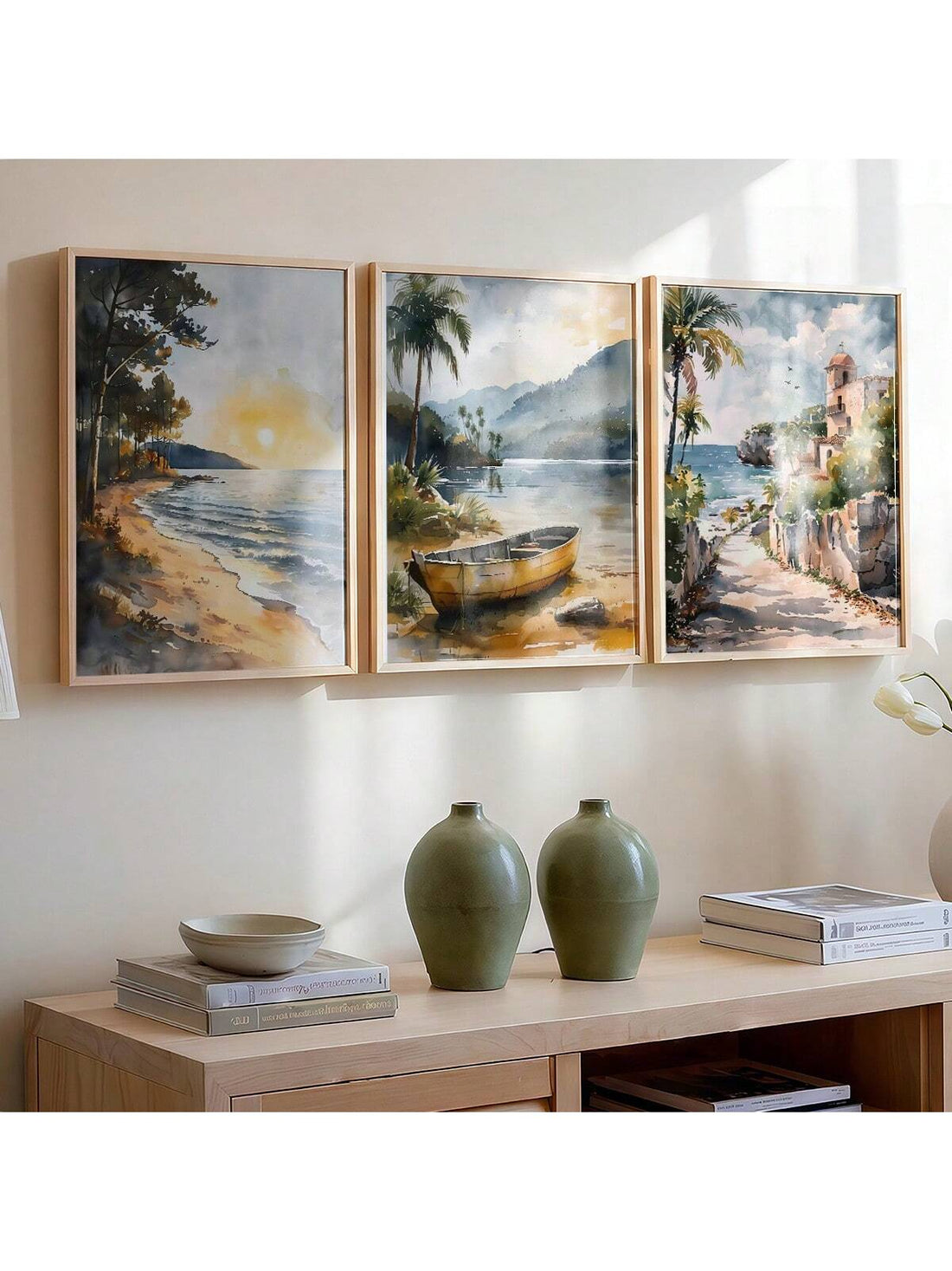 Bring the charm of the coast right into your living room with this Frameless Coastal Village Watercolor Wall Art Set. These breezy, elegant paintings capture the serene beauty of seaside villages, perfect for adding a splash of tranquility to any modern space. Without the fuss of frames, the soft watercolor edges blend effortlessly with your walls, creating a light, airy feel that makes every day feel like a beach getaway. Let your walls tell a seaside story that’s as playful as the waves themselves!