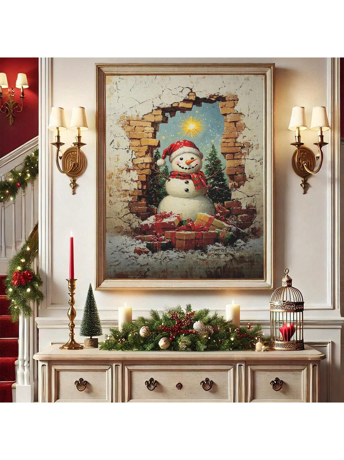 Bring festive cheer to your home with this Whimsical Snowman Canvas Wall Art. Featuring a vintage-inspired design, it adds a cozy, nostalgic touch to any winter space. Perfect for brightening your holiday decor with playful charm and warmth.