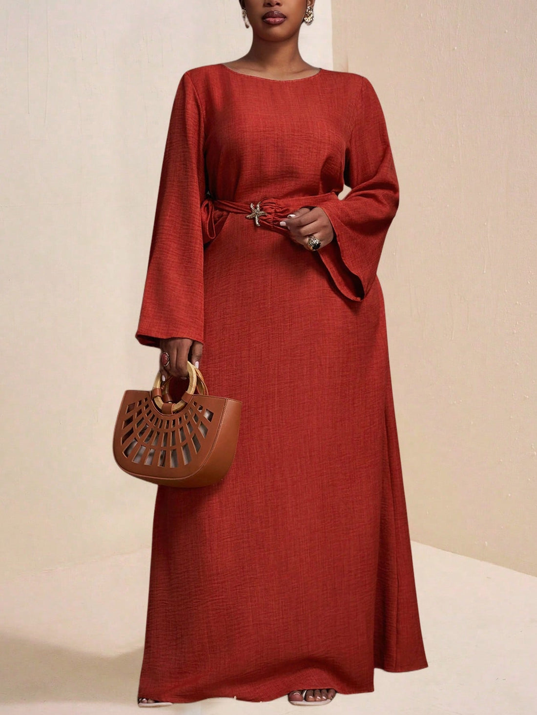 Step out in style and comfort with this playful plus size casual dress. Featuring a flattering round neck and dreamy bell sleeves, it adds a fun twist to your everyday look. The side tie waist lets you create a perfect fit that hugs your curves just right. Made in a solid color, this dress is easy to mix and match for any casual outing or relaxed day. Embrace your shape with charm and ease!