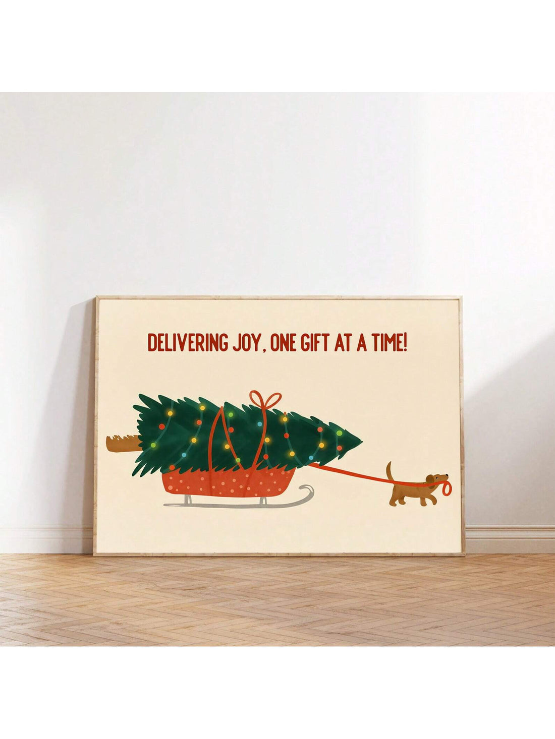 Bring holiday magic to your walls with this charming Christmas dog sled wall art! Watch adorable pups dash through snowy scenes in this frameless festive design that captures the joy and warmth of the season. Perfect for living rooms, bedrooms, or any space craving a playful touch of yuletide cheer, this delightful puppy decor spreads smiles and seasonal spirit. Easy to hang and instantly festive, it's the paw-fect way to celebrate with furry friends all winter long.