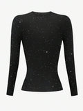Back product view of black fitted long-sleeve T-shirt with all-over starfield design