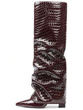 Outsole view of Stylish Knee-High Slouchy Shark Boots with Chunky Heels for Parties and Office Wear for knee high boot styling