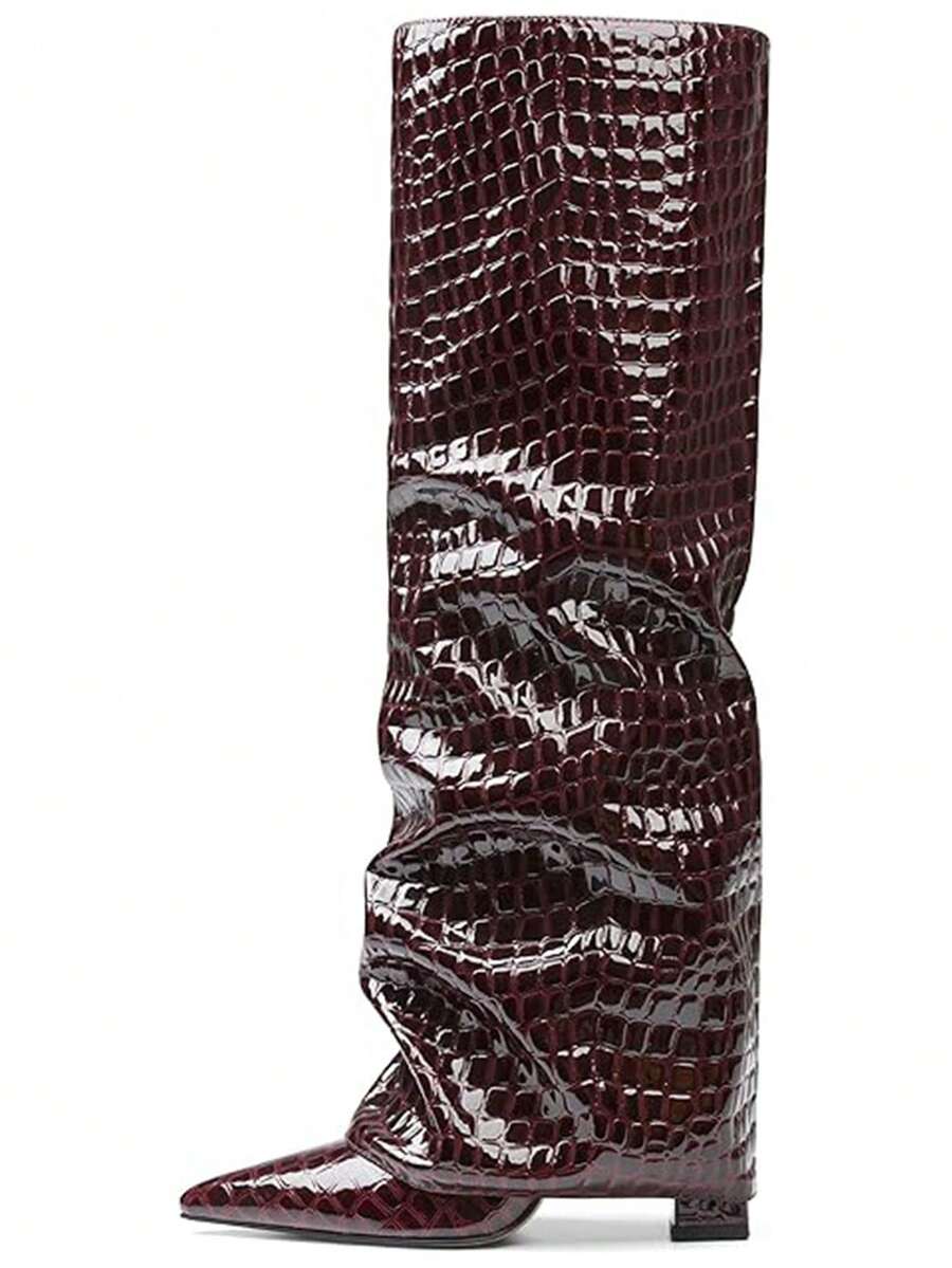 Outsole view of Stylish Knee-High Slouchy Shark Boots with Chunky Heels for Parties and Office Wear for knee high boot styling