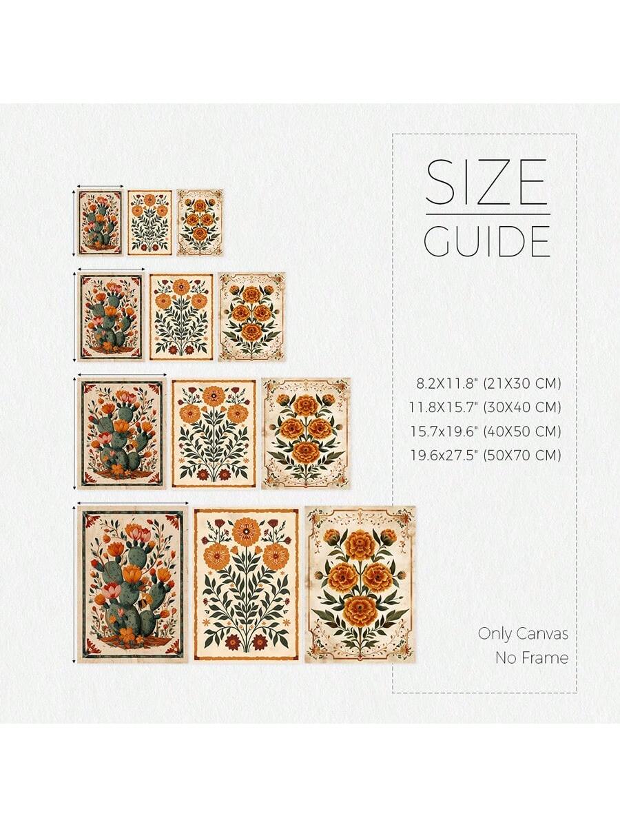 Add a splash of color and charm to any room with this vibrant 3-piece Mexican folk floral wall art set. Featuring lively cactus and floral designs, these playful prints brighten up your home or kitchen with a fresh boho vibe. Perfect for those who love a dash of whimsy and bold patterns that celebrate folk art traditions.