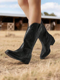 Outsole view of Stylish Women's Mid-Calf Cowgirl Boots with Chunky Heel and Embroidery for Festivals and Parties for punk motorcycle boot styling