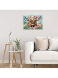 Farmhouse cow wall art displayed in living room mockup