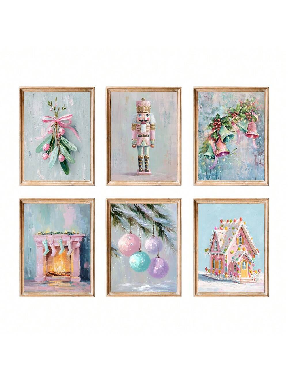 Bring festive cheer with this delightful 6-piece pastel Christmas wall art set. Each cute canvas print radiates cozy holiday vibes, adding a soft and charming touch to your decor. Perfect for creating a warm, whimsical atmosphere that brightens any room during the season.
